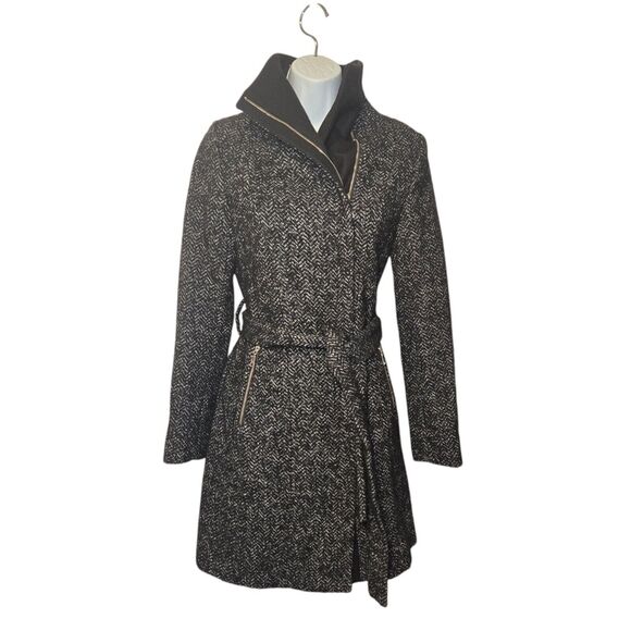 T Tahari Jackets & Blazers - T Tahari Handmade Tweed Dark Academia Mid Lenght Belted Coat Black Speckled XS
